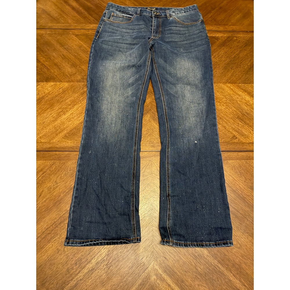 Threadgrit Mens Straight Leg Jeans Dark Wash Blue Denim Size 34x34